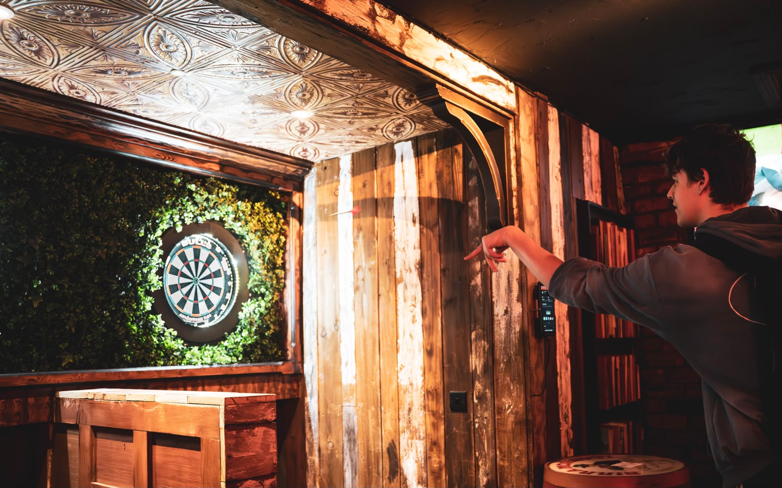 Darts match at the tournament-grade oche inside Plunkets Pub Dublin