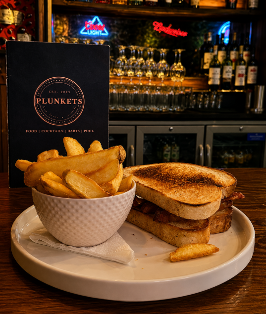 Breakfast Sandwich with Chips at Plunkets Pub Dublin
