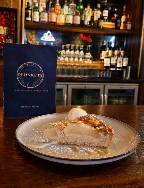 Warm Pear & Almond Tart at Plunkets Pub Dublin